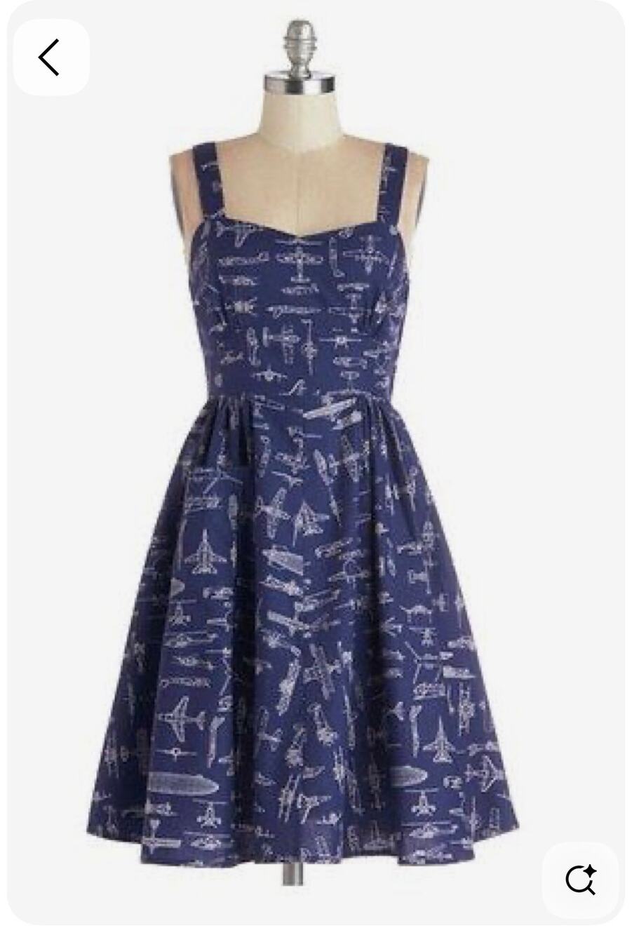 ModCloth S M Vtg Airplane Navy Blue Print Dress Cotton USA Lined Pockets